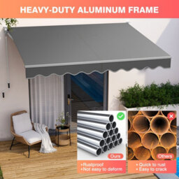 Costway Retractable Awning Aluminum Patio Sun Shade W/ Crank Handle-Grey - thumbnail 7
