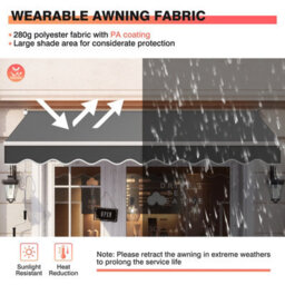 Costway Retractable Awning Aluminum Patio Sun Shade W/ Crank Handle-Grey - thumbnail 5