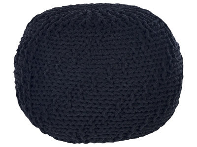Wyld And Coco Black Knitted Cotton Pouffe 50 X 35 Cm - Round Eps Bead Footstool - image 1