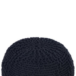 Wyld And Coco Black Knitted Cotton Pouffe 50 X 35 Cm - Round Eps Bead Footstool - thumbnail 3
