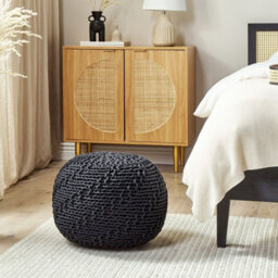 Wyld And Coco Black Knitted Cotton Pouffe 50 X 35 Cm - Round Eps Bead Footstool - thumbnail 2