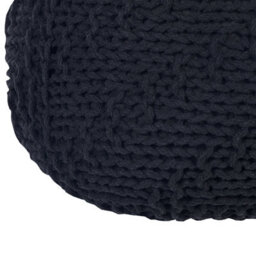 Wyld And Coco Black Knitted Cotton Pouffe 50 X 35 Cm - Round Eps Bead Footstool - thumbnail 5
