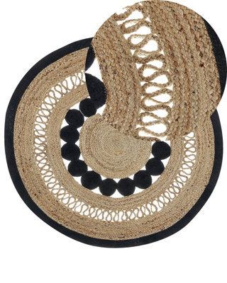 Beliani Round Jute Area Rug 120 Cm Beige And Black Yozgat - image 1