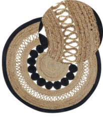 Beliani Round Jute Area Rug 120 Cm Beige And Black Yozgat - thumbnail 1