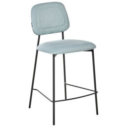 Wyld And Coco Set Of 3 Counter-Height Bar Chairs Light-Blue Velvet Upholstery Black Powder-Coated Iron Frame - thumbnail 4
