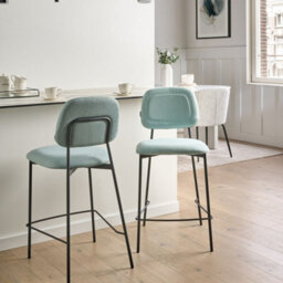 Wyld And Coco Set Of 3 Counter-Height Bar Chairs Light-Blue Velvet Upholstery Black Powder-Coated Iron Frame - thumbnail 2