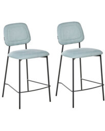 Wyld And Coco Set Of 3 Counter-Height Bar Chairs Light-Blue Velvet Upholstery Black Powder-Coated Iron Frame - thumbnail 3