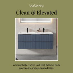 Balterley Fluted Front Wall Hung 4-Drawer Bathroom Vanity Unit With Double Basin, 1200mm, Satin Blue, Black Handles - thumbnail 7