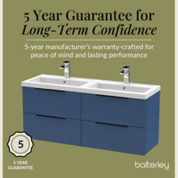 Balterley Fluted Front Wall Hung 4-Drawer Bathroom Vanity Unit With Double Basin, 1200mm, Satin Blue, Black Handles - thumbnail 6