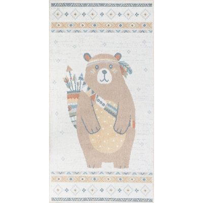 Livabliss Lillian-Kids Beige Brown Blue Orange Washable Rug For Children's Rooms 80 X 150 Cm Easy Care, Non Shedding - image 1