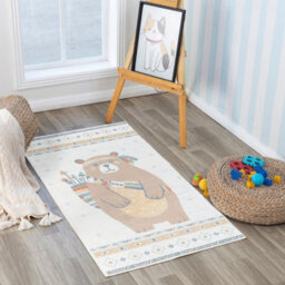 Livabliss Lillian-Kids Beige Brown Blue Orange Washable Rug For Children's Rooms 80 X 150 Cm Easy Care, Non Shedding - thumbnail 2