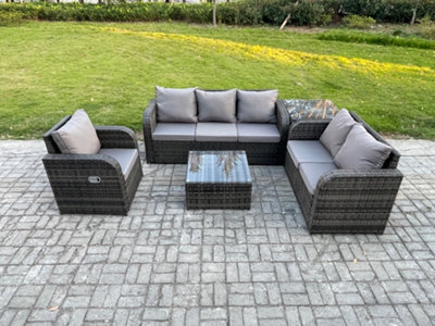 Fimous Rattan Garden Furniture 5 Piece Patio Set With Table Sofa Square Coffee Table Reclining Chair Loveseat Sofa Side Table - image 1