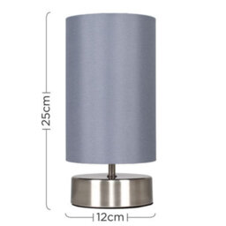 Valuelights Francis Pair Of Brushed Chrome Touch Table Lamps With Grey Shade - thumbnail 9