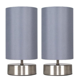 Valuelights Francis Pair Of Brushed Chrome Touch Table Lamps With Grey Shade - thumbnail 7