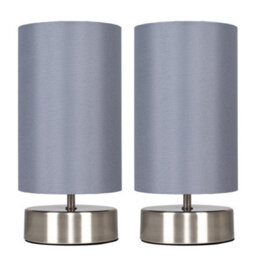 Valuelights Francis Pair Of Brushed Chrome Touch Table Lamps With Grey Shade - thumbnail 1