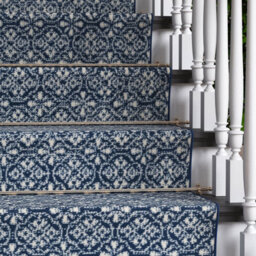 Loomed Blue White Mosaic Cut To Measure Stair Carpet Runner 70Cm Wide (2Ft 3In W X 6Ft L) - thumbnail 2
