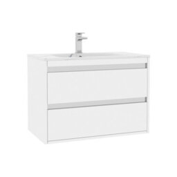Royal Bathrooms Orion 800mm Matt White 2 Drawer Wall Hung Bathroom Vanity Unit With Carrara White Basin & Chrome Accent Trim - thumbnail 7