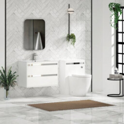 Royal Bathrooms Orion 800mm Matt White 2 Drawer Wall Hung Bathroom Vanity Unit With Carrara White Basin & Chrome Accent Trim - thumbnail 3