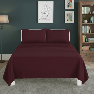 Easy Care Flat Bed Sheet Polycotton Durable Low Maintenance Bedding Wine - image 1