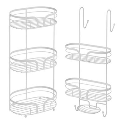 Showerdrape Dante White Freestanding Floor Caddy And 2 Tier Over Door Hook Shower Caddy - image 1