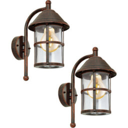 2 Pack Of Antique Brown Outdoor Wall Lights - Durable Zinc Plated Steel With E27 Socket - thumbnail 1