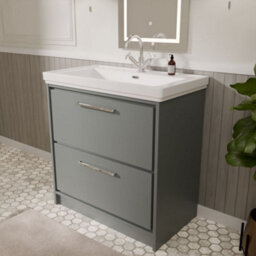 Balterley Longnor Modern Bathroom Floor Standing 2-Drawer Vanity Unit With Fireclay Basin, Coastal Grey, 800mm - thumbnail 4