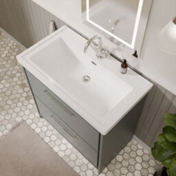 Balterley Longnor Modern Bathroom Floor Standing 2-Drawer Vanity Unit With Fireclay Basin, Coastal Grey, 800mm - thumbnail 3