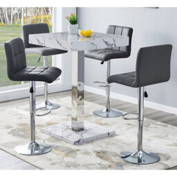 Furniture in Fashion Topaz Diva Marble Effect Gloss Bar Table 4 Coco Grey Stools