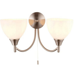 Dimmable Led Twin Wall Light Satin Chrome & Frosted Glass Curved Lamp Lighting - thumbnail 3