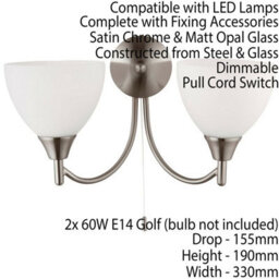 Dimmable Led Twin Wall Light Satin Chrome & Frosted Glass Curved Lamp Lighting - thumbnail 2