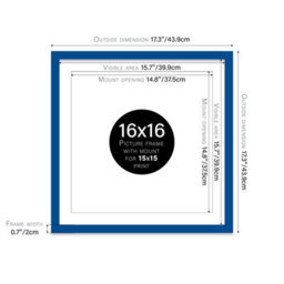"16X16"" Blue Picture Frame - 16X16"" Square Frame With 15X15"" Mount For 16X16""/15X15"" Pictures Art Deco Style Room Decor, 1 Pack" - thumbnail 2