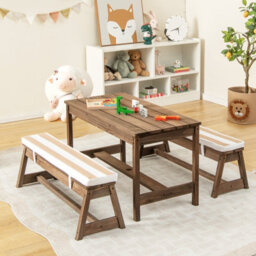 Costway 4 Pcs Wooden Kids Picnic Table Bench Children Outdoor Activity Desk W/ Umbrella - thumbnail 4
