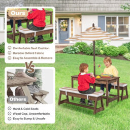 Costway 4 Pcs Wooden Kids Picnic Table Bench Children Outdoor Activity Desk W/ Umbrella - thumbnail 7