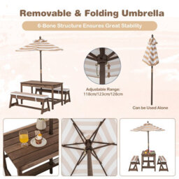 Costway 4 Pcs Wooden Kids Picnic Table Bench Children Outdoor Activity Desk W/ Umbrella - thumbnail 8