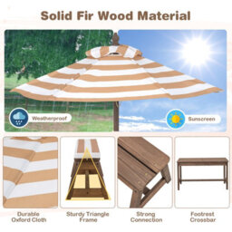 Costway 4 Pcs Wooden Kids Picnic Table Bench Children Outdoor Activity Desk W/ Umbrella - thumbnail 9