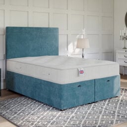Divan Base Direct Plush Teal Ottoman Divan 4Ft Small Double End Lift Ottoman + Luca Floor Standing Headboard - thumbnail 2