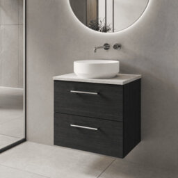 Balterley Bramshall 600mm Wall Hung 2 Drawer Vanity Unit With Laminate Worktop For Modern Bathroom Storage - Charcoal Black - thumbnail 4