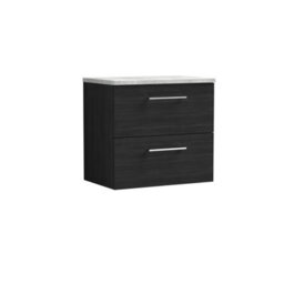 Balterley Bramshall 600mm Wall Hung 2 Drawer Vanity Unit With Laminate Worktop For Modern Bathroom Storage - Charcoal Black
