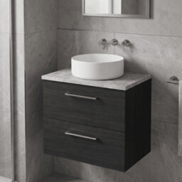Balterley Bramshall 600mm Wall Hung 2 Drawer Vanity Unit With Laminate Worktop For Modern Bathroom Storage - Charcoal Black - thumbnail 3