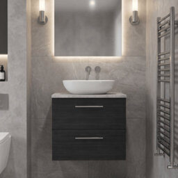 Balterley Bramshall 600mm Wall Hung 2 Drawer Vanity Unit With Laminate Worktop For Modern Bathroom Storage - Charcoal Black - thumbnail 2