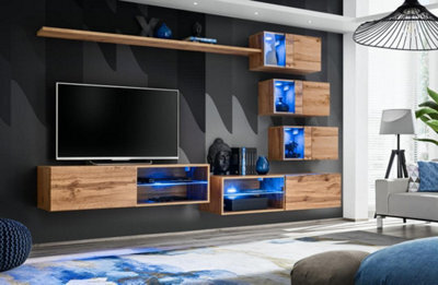 Arte Switch Xxiv Oak Wotan Wall Entertainment Unit For Tvs Up To 49 Inch - Warm Natural Look With Led Display And Ample Storage