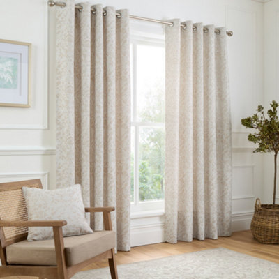 Curtina Marple Woven Jacquard Thermal Pair Of Natural Eyelet Curtains - image 1