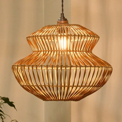 Dibor Traditional Rattan Pot Bellied Easy Fit Decor Ceiling Shade H29 X D29Cm - image 1
