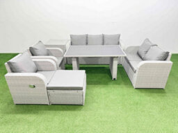 Fimous 8 Seater Garden Furniture Set Pe Ratten Garden Sofa Set With Rectangular Dining Table Big Stool Side Table Light Grey - thumbnail 1
