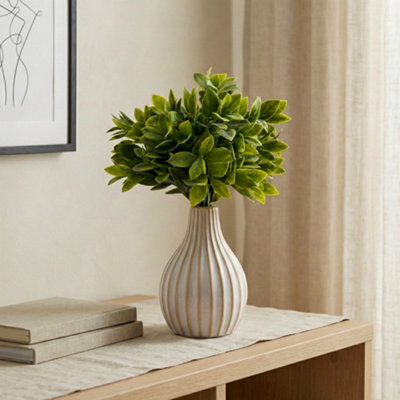 Candlelight Green 28.5Cm Artificial Floral Arrangement In White Striped Ceramic Vase - image 1