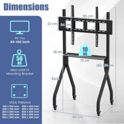Mobile Tv Stand Rolling Tv Cart For 43 To 100 Flat - thumbnail 2