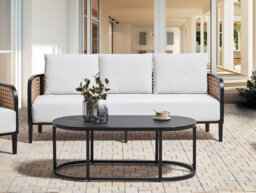 Beliani Garden Lounge Set With Table 3 Seater Montefalco Metal White - thumbnail 2