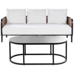 Beliani Garden Lounge Set With Table 3 Seater Montefalco Metal White - thumbnail 1
