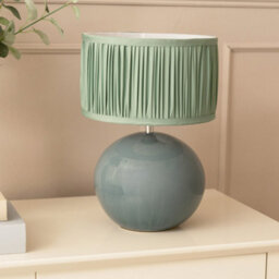 Valuelights Bosco Eucalyptus Ceramic Table Lamp With Ruched Pleated Green Fabric Drum Lamp Shade And Led Bulb - thumbnail 2