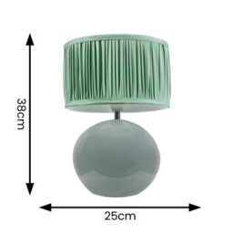 Valuelights Bosco Eucalyptus Ceramic Table Lamp With Ruched Pleated Green Fabric Drum Lamp Shade And Led Bulb - thumbnail 4